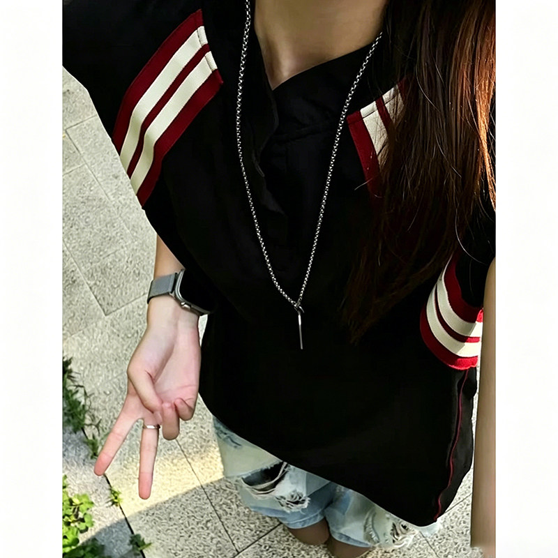 美式高街拼接条纹v领背心男款夏季健身运动无袖恤高级感篮球汗衫