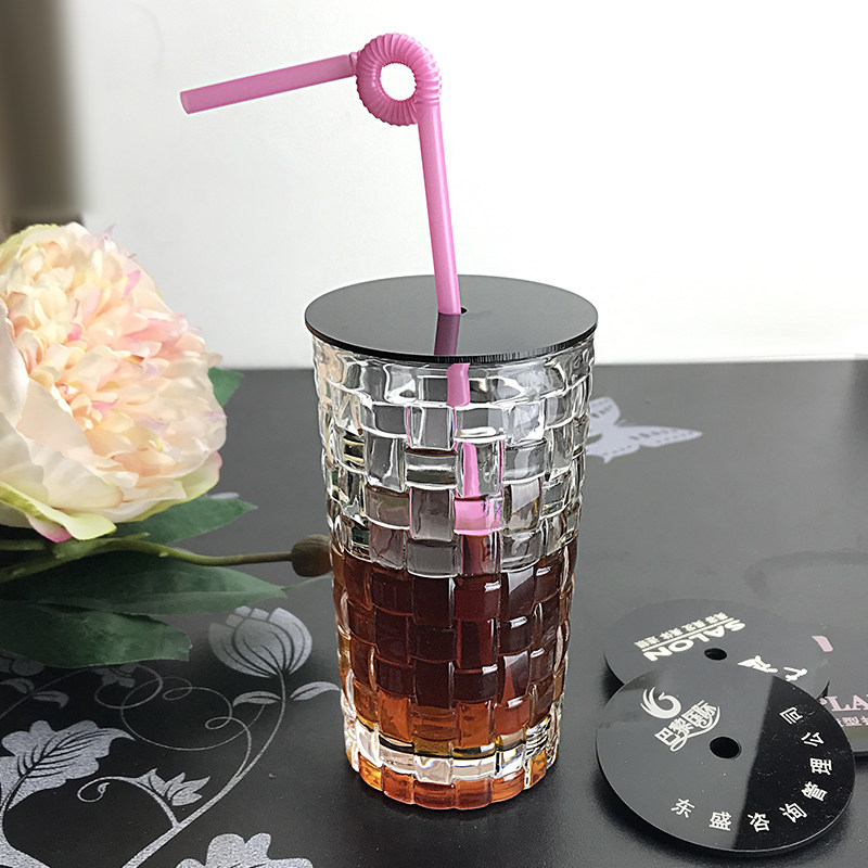 美容院接待杯子玻璃杯防尘盖子印logo创意欧式理发店顾客专用水杯