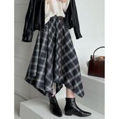 早秋字橘芷A气质格纹裙新款 显瘦高腰半身裙不规则女设计感25615