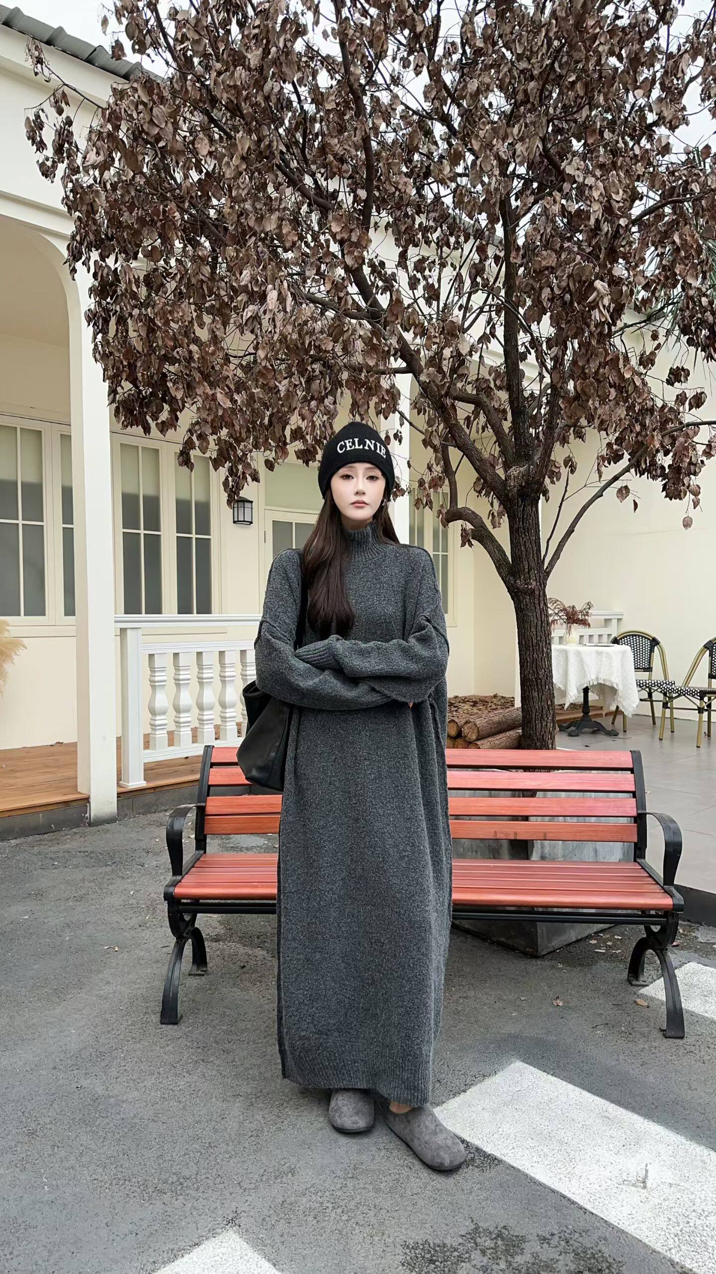韩版针织连衣裙女秋冬内搭中长款过膝毛衣裙子长裙加厚时尚百搭潮