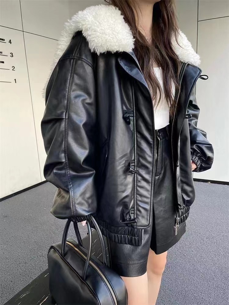 冬季女韩版加厚连帽棉服宽松外套时尚百搭皮衣夹克披肩毛领上衣潮