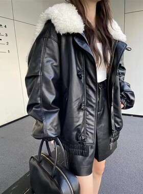 冬季女韩版加厚连帽棉服宽松外套时尚百搭皮衣夹克大毛领上衣潮范