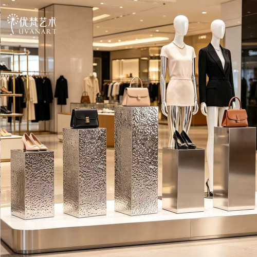 不锈钢8K镜面水波纹展示台服装店橱窗陈列装饰道具流水台模特地台