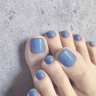 海蓝色脚趾穿戴甲贴nails成品显白欧美简约风纯色可拆卸假指甲片