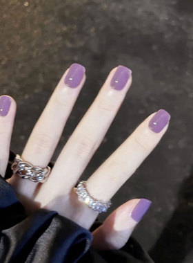 mini芋紫色短款方圆穿戴美甲贴Nail成品温柔简约单色可卸假指甲片