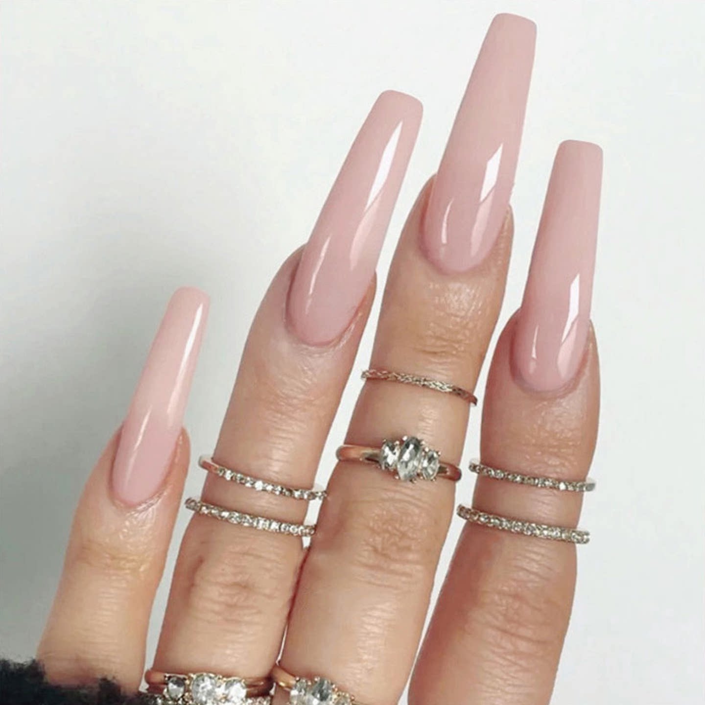 裸粉肤色长T穿戴甲美甲片跨境简约欧美辣妹梯型Nails成品假指甲贴
