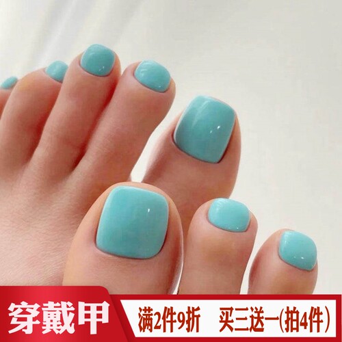 湖蓝色脚趾穿戴美甲贴nail成品