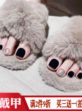 光疗银闪粉跳亮黑色穿戴美甲贴nail欧美甜酷简约风成品假脚指甲片