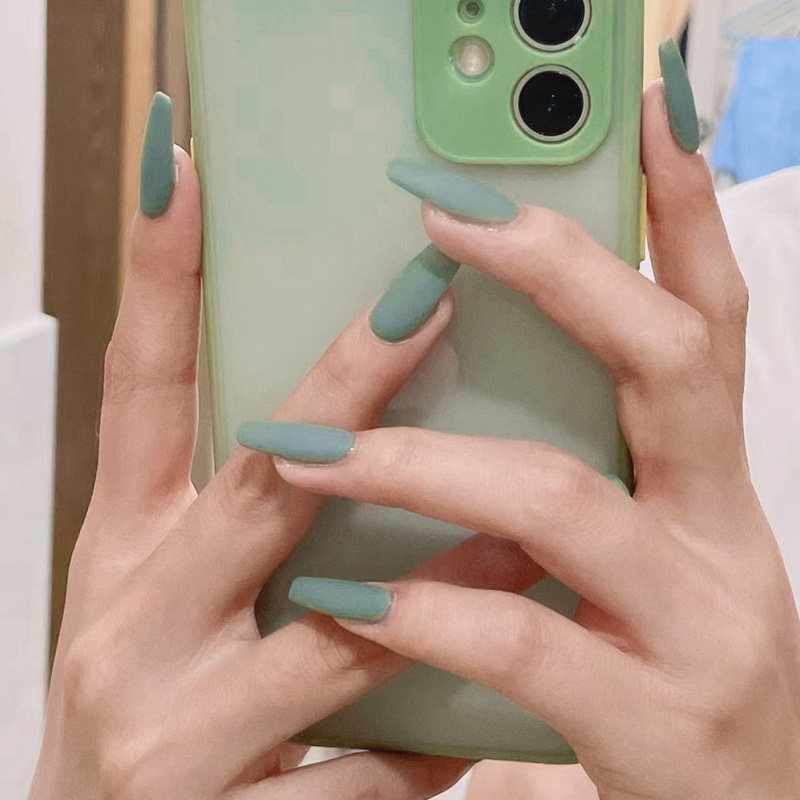 灰绿色长t穿戴甲磨砂跨境欧美风辣妹nails成品显白哑光假指甲贴片