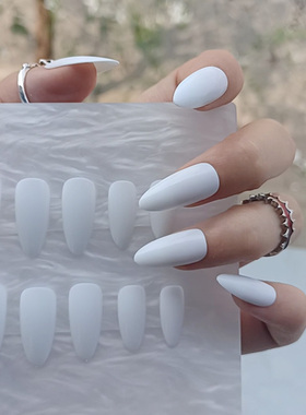尖头纯白色穿戴甲欧美风辣妹手假指甲片nails成品跨境简约美甲贴