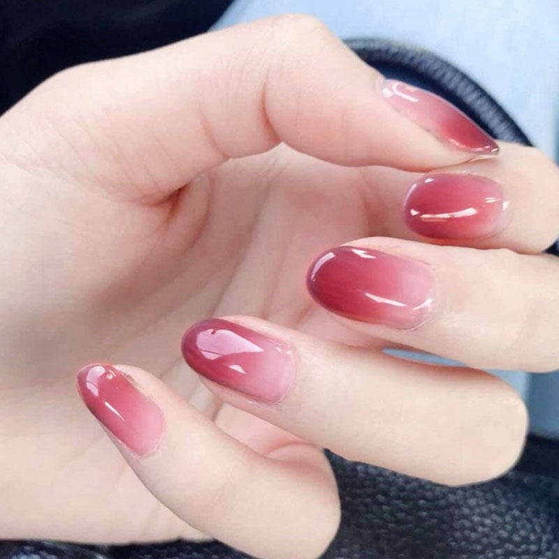 水粉色渐变穿戴美甲贴日常简约
