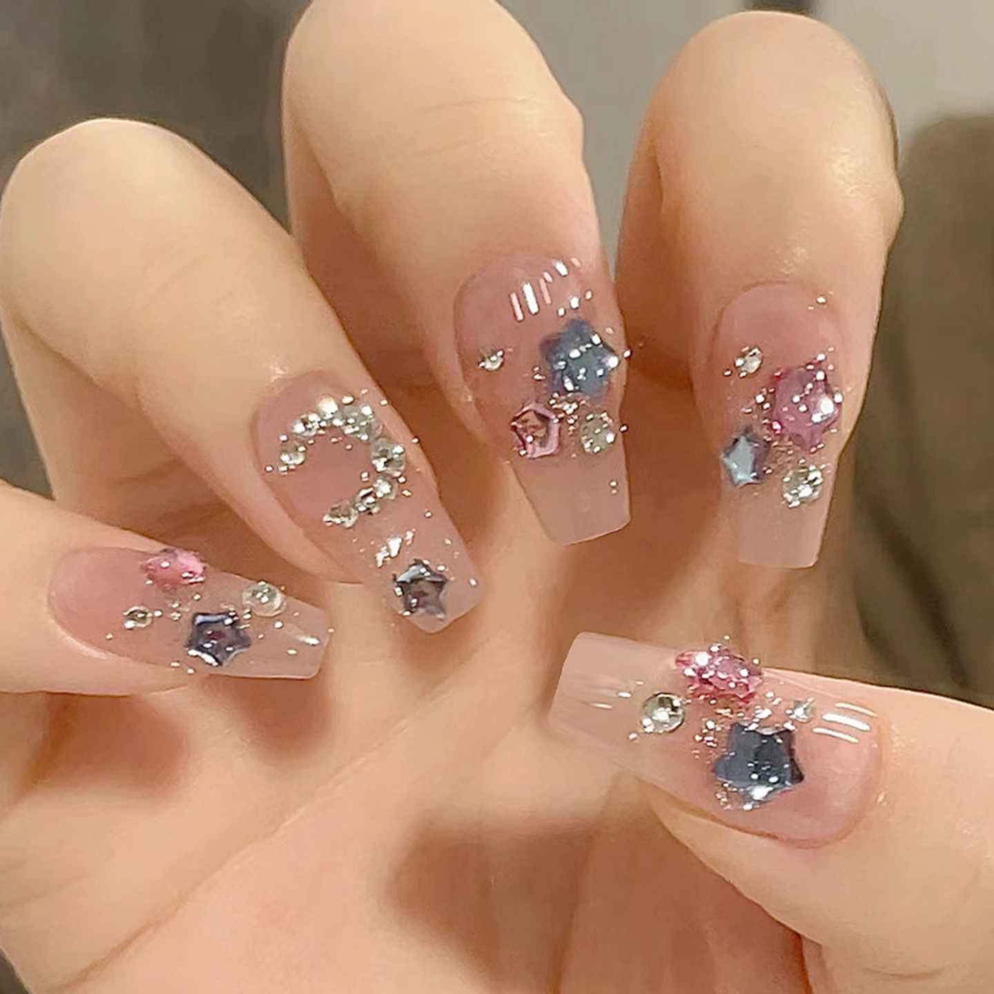 星月彩色闪钻手工穿戴甲