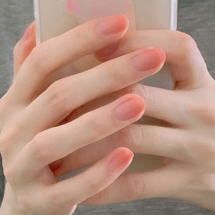 橘粉色渐变磨砂假指甲片nail短款 方形成品可拆卸哑光穿戴甲美甲贴