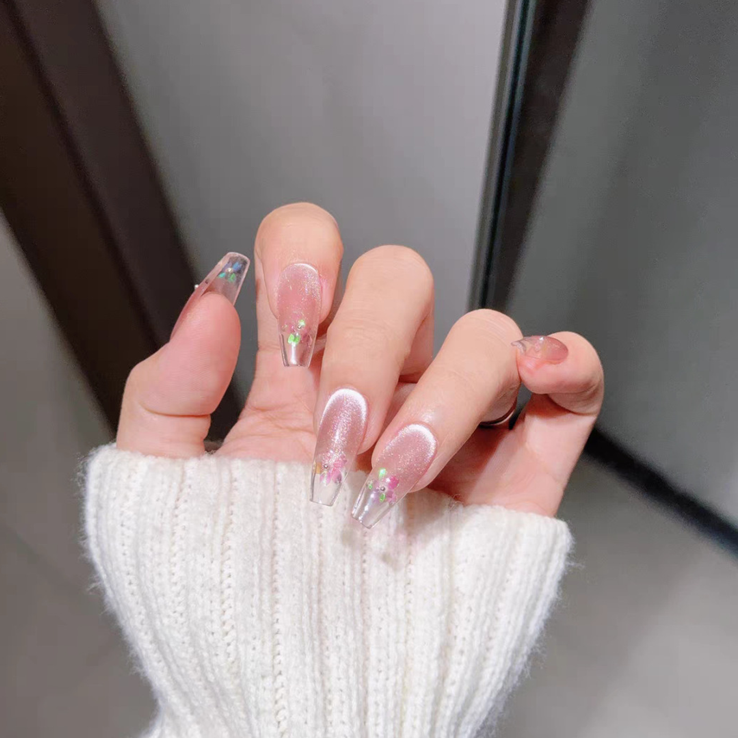 粉色樱花猫眼渐变花朵手工穿戴甲古风仙气舞蹈美甲贴成品假指甲片,彩妆/香水/美妆工具,穿戴甲/甲片,淘宝优惠券,粉丝福利购,淘宝优惠卷