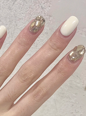 奶白色香槟满钻穿戴甲贴Fake Nails短款欧美辣妹2025新款假指甲片