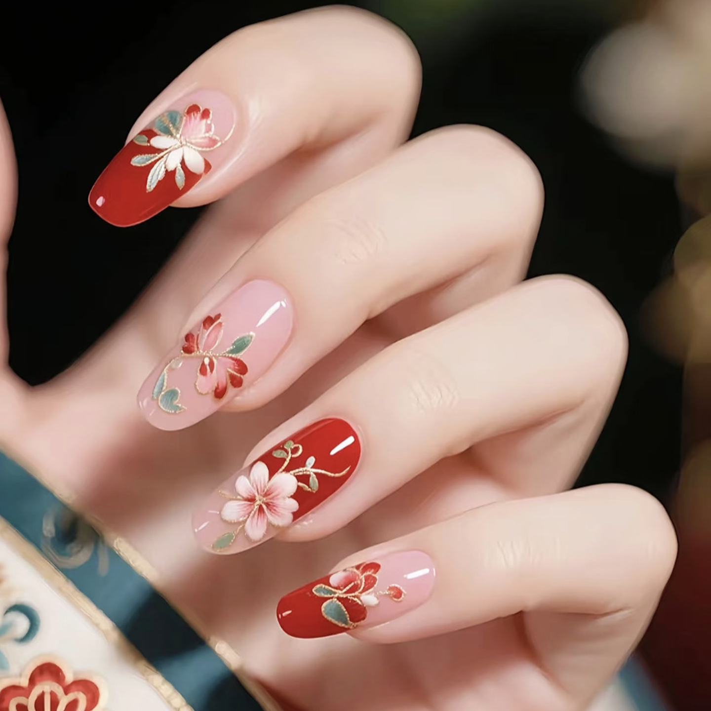 国风锦绣花卉穿戴甲气质新年红色花朵假指甲片拍照古风汉服美甲贴,彩妆/香水/美妆工具,美甲工具,淘宝优惠券,粉丝福利购,淘宝优惠卷
