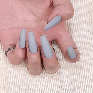 磨砂浅灰色穿戴甲欧美风纯色美甲贴nails成品雾面哑光长T假指甲片