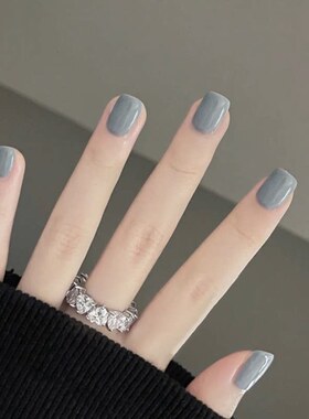 冷灰色mini短款方形穿戴美甲贴Nail欧美简约纯色成品可卸假指甲片