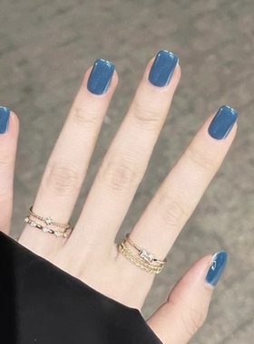 mini湖蓝色短款方形穿戴美甲贴纯色显白简约成品拆卸假指甲片新品