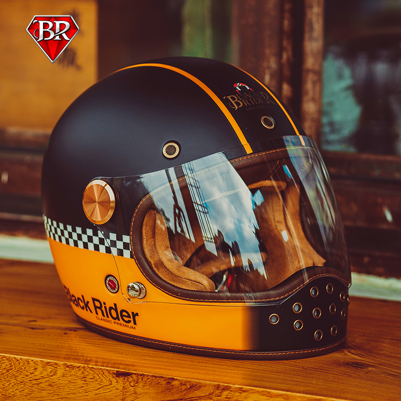 BR碳纤维摩托车头盔复古全盔男女四季通用玻纤机车夏季骑行安全帽