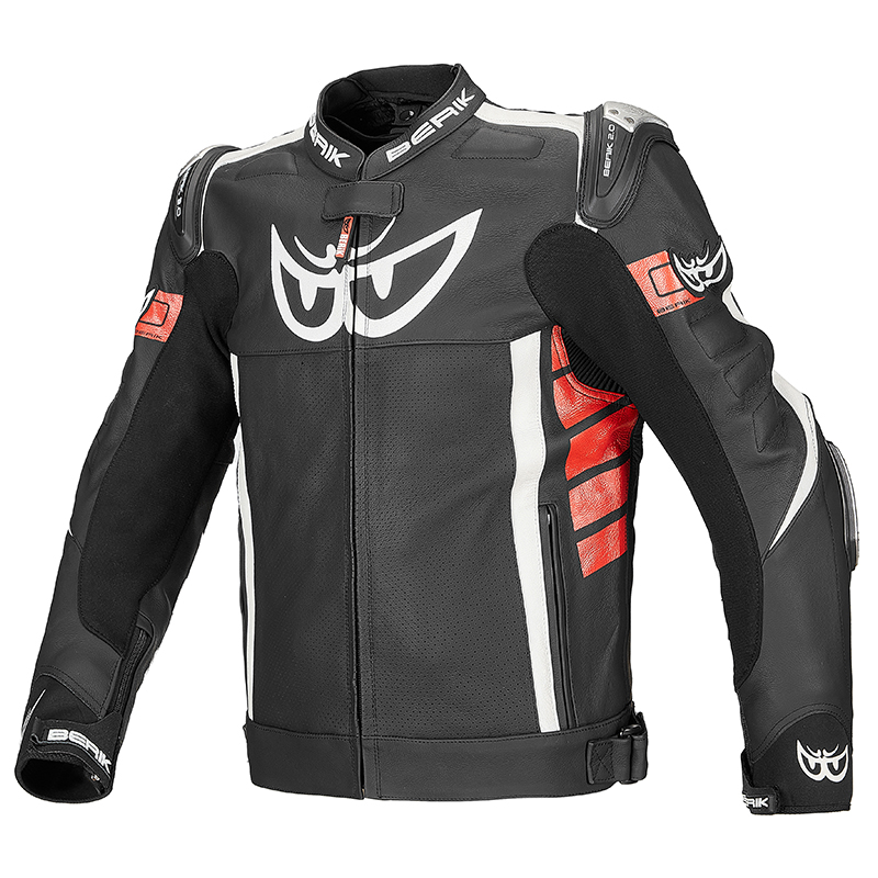 BERIK大眼幻影2摩托车四季打孔透气防摔牛皮打孔皮衣骑行机车服男
