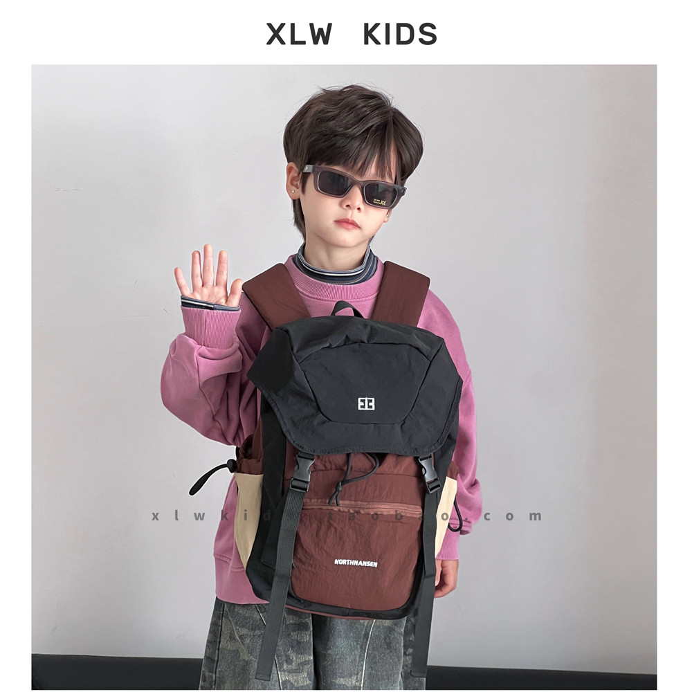 ins风拼接百搭儿童双肩包男女童运动休闲背包撞色大容量学生书包