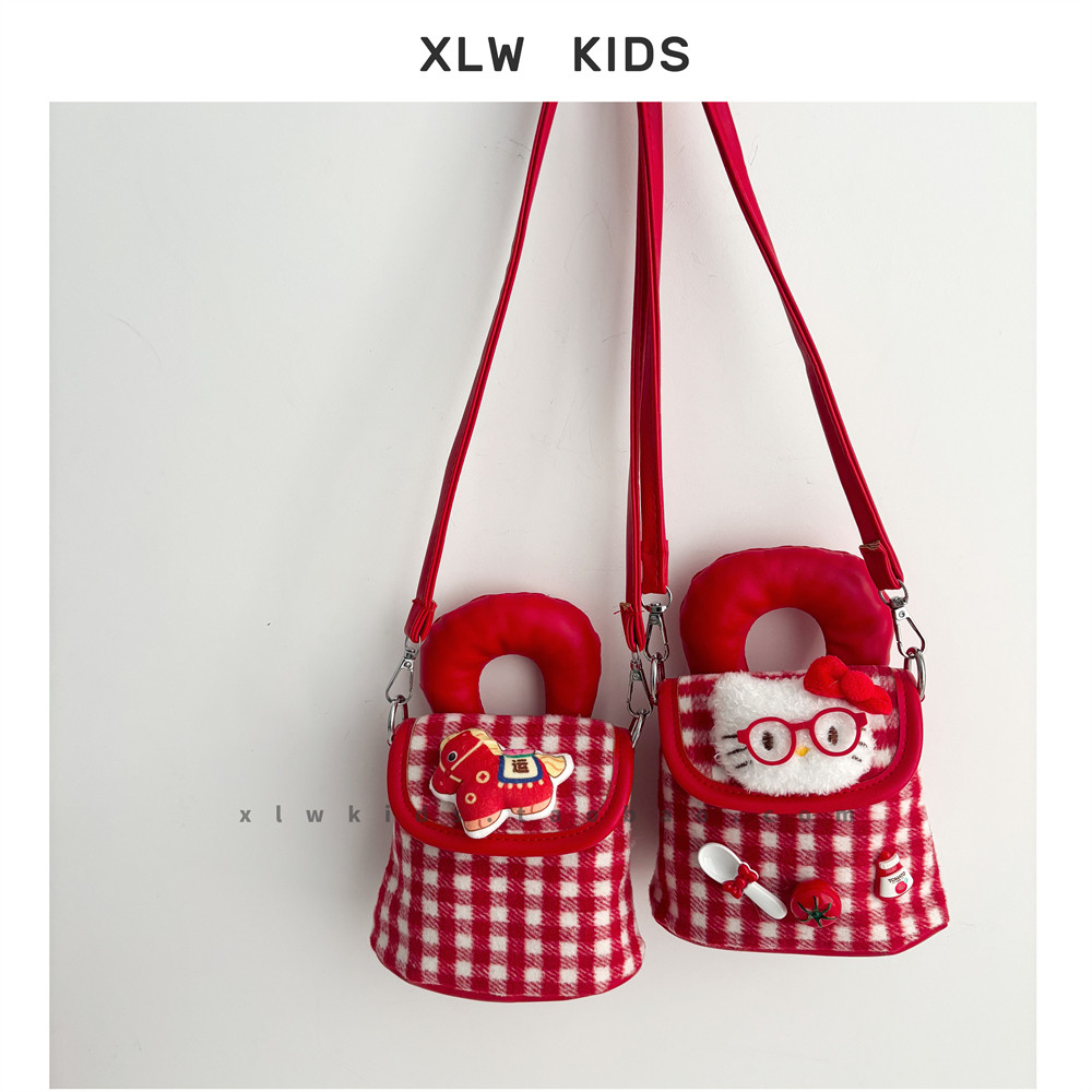 红色新年款韩系迷你儿童斜挎小包凯蒂猫可爱女宝零钱包手提单肩包