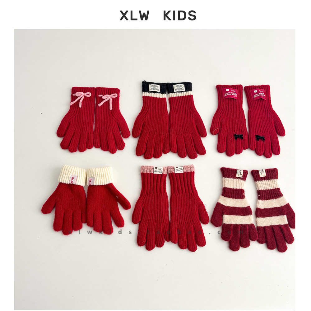 儿童新年红针织手套可爱蝴蝶结装饰保暖分指宝宝手套韩系洋气百搭,童装/婴儿装/亲子装,手套,淘宝优惠券,粉丝福利购,淘宝优惠卷