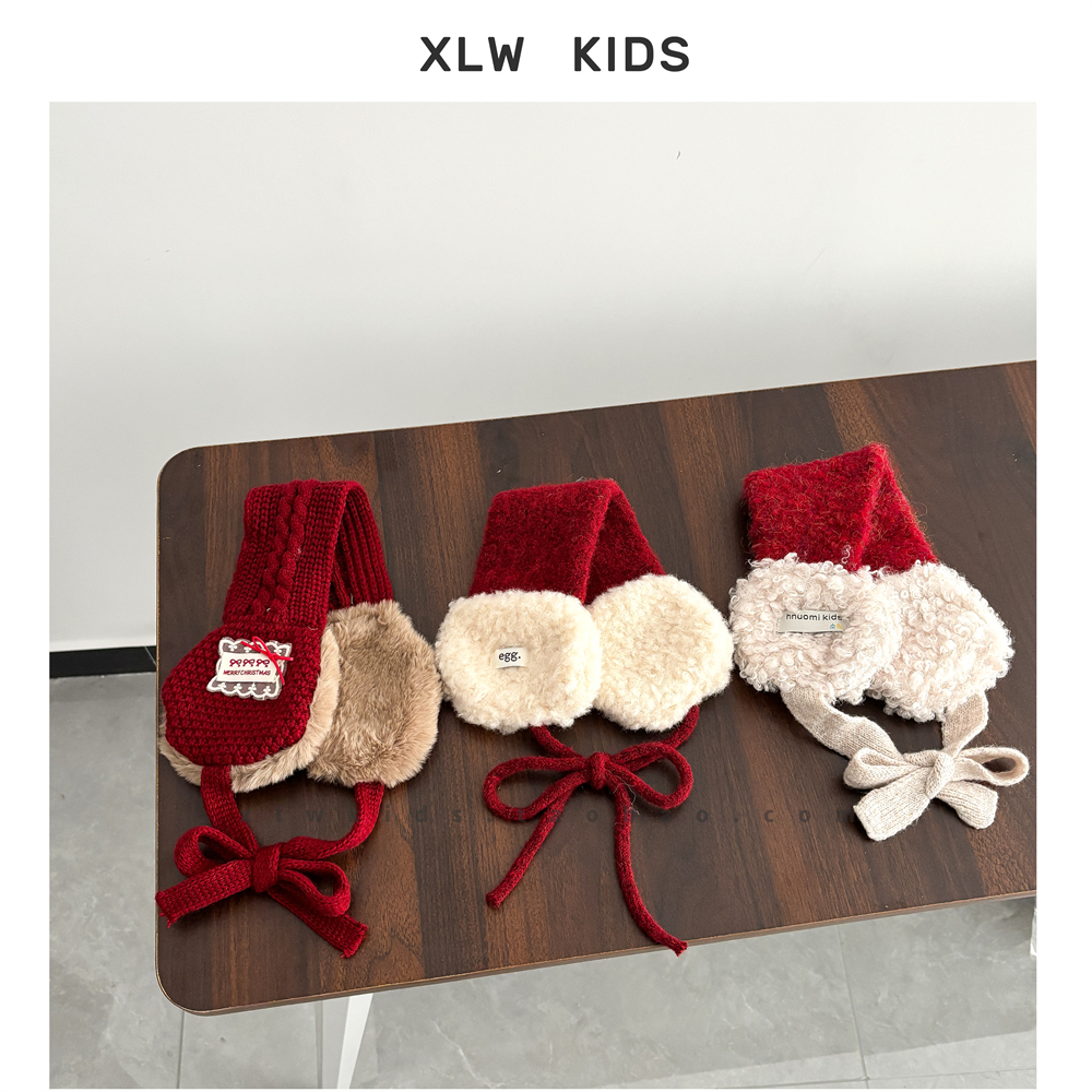 新年穿搭儿童红毛绒耳暖