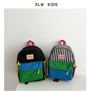 ins风幼儿园书包新款儿童轻便撞色小背包男女宝宝上学帆布双肩包