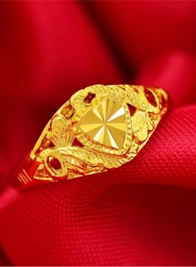 香港金色大花朵沙金戒指女不掉色