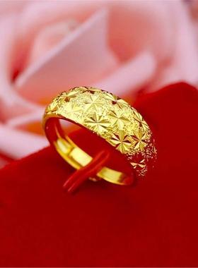 金色戒指女时尚百搭花朵沙金戒指