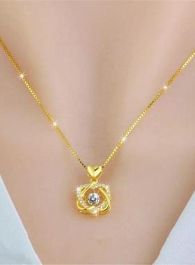 时尚越南沙金项链女不掉色女首饰品百搭锁骨链心心相印百合花吊坠