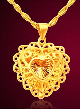 越南沙金项链女真金色爱心吊坠