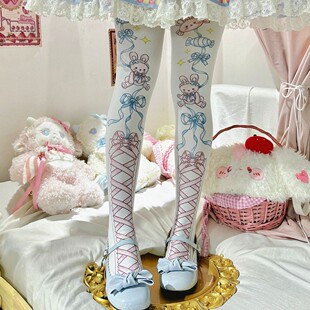 甜美Lolita袜子60D天鹅绒可爱少女绑带连裤 袜美腿高弹洛丽塔丝袜