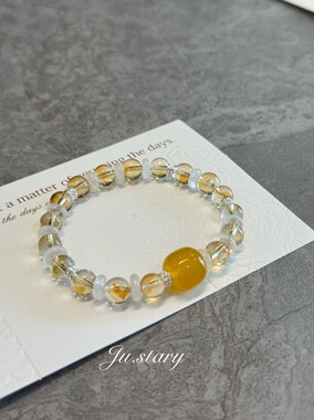 原创天然黄塔晶白水晶手链女款单圈简约百搭饰品礼物送女友闺蜜