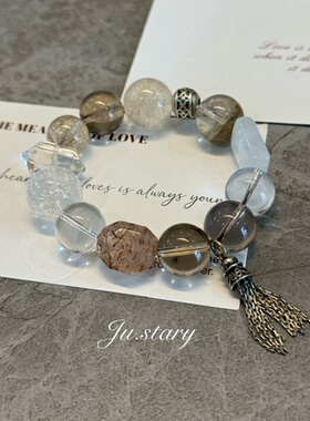 原创天然茶水晶黑曜石手链女款单圈简约百搭饰品礼物送女友闺蜜