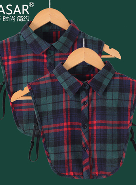 Quasar春秋冬季百搭磨毛格子衬衫假领子装饰领衬衣领加厚女学院风