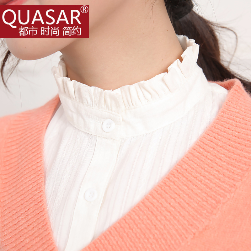 quasar百搭风木耳边米白假衣领