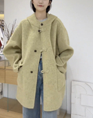 2025新款 牛角扣连帽双面羊绒大衣女小个子中款 韩系羊毛呢外套秋冬