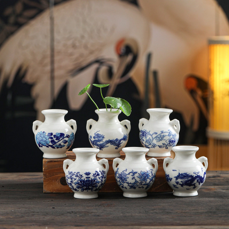 复古青花瓷小花瓶水培铜钱草花器