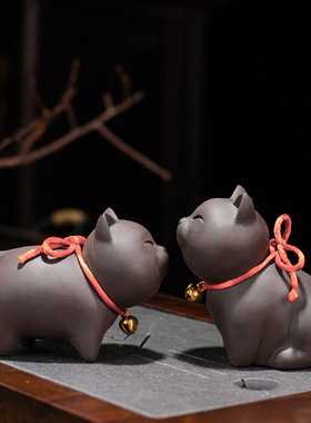 紫砂茶宠可养茶台茶艺茶道河马狮子小猫咪招财个性茶桌装饰小摆件