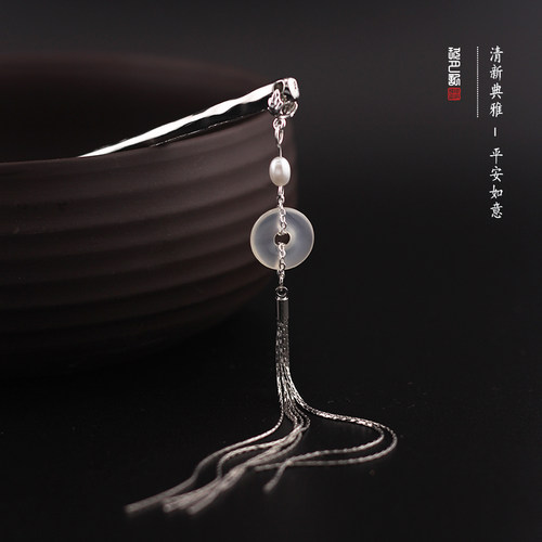 原创新款发簪平安扣女古风步摇流苏簪子中式高级感简约现代盘发
