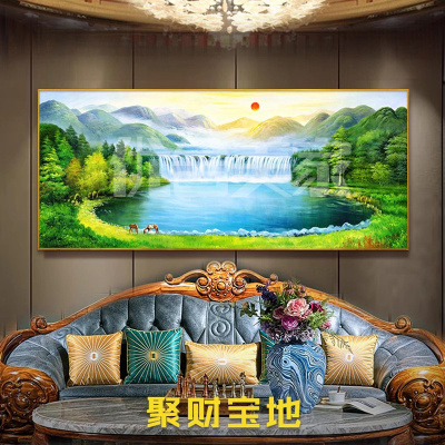 旭日东升客厅山水画靠山图办公室玄关风水挂画新款招财流水聚宝盆
