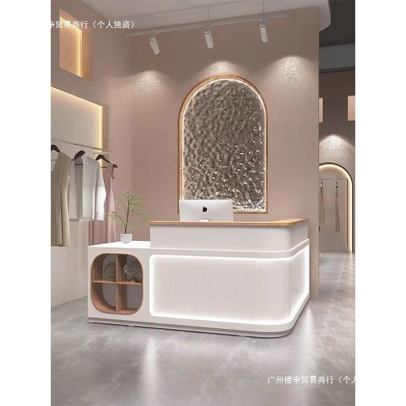 简约现代收银台吧台店铺小型服装店烤漆转角柜台院前台接待柜无