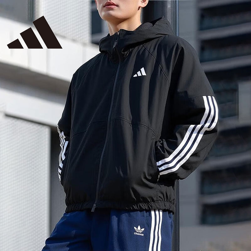 阿迪达斯男款梭织连帽夹克