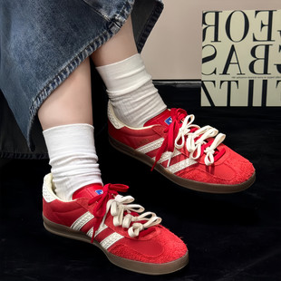 阿迪达斯三叶草女鞋2026春季新款红色经典运动板鞋德训鞋IF1808