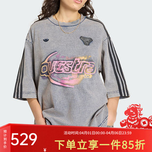 阿迪达斯三叶草女装 新款 牛仔布宽松运动短袖 T恤KZ5012 2026夏季