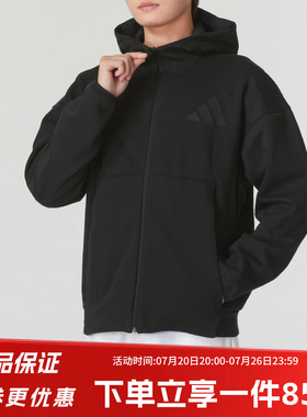 阿迪达斯外套男装2026春季新款针织连帽防风夹克休闲治愈服JE7538