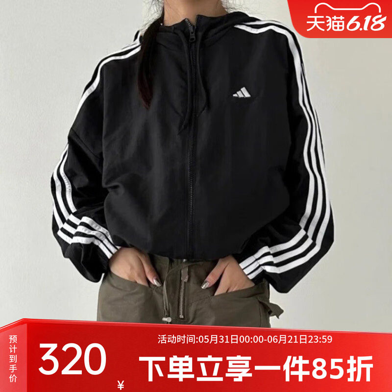 adidas阿迪达斯外套女装春季新款梭织防风运动服休闲夹克JZ2162
